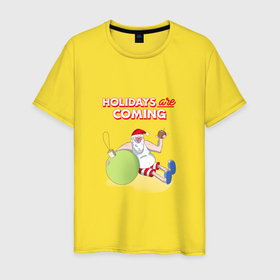 Мужская футболка хлопок с принтом Holidays are coming в Белгороде, 100% хлопок | прямой крой, круглый вырез горловины, длина до линии бедер, слегка спущенное плечо. | 