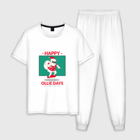 Мужская пижама хлопок с принтом Happy ollie days and happy new tricks , 100% хлопок | брюки и футболка прямого кроя, без карманов, на брюках мягкая резинка на поясе и по низу штанин
 | 