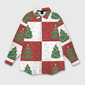 Мужская рубашка oversize 3D с принтом Красно белые квадраты с новогодними елочками в Новосибирске,  |  | Тематика изображения на принте: 