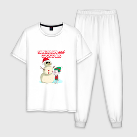 Мужская пижама хлопок с принтом Sandman and cocktails в Екатеринбурге, 100% хлопок | брюки и футболка прямого кроя, без карманов, на брюках мягкая резинка на поясе и по низу штанин
 | Тематика изображения на принте: 