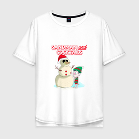 Мужская футболка хлопок Oversize с принтом Sandman and cocktails в Екатеринбурге, 100% хлопок | свободный крой, круглый ворот, “спинка” длиннее передней части | Тематика изображения на принте: 