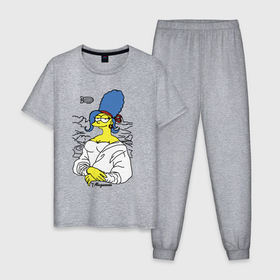 Мужская пижама хлопок с принтом Margeconda   collaboration  Мардж Джоконда в Белгороде, 100% хлопок | брюки и футболка прямого кроя, без карманов, на брюках мягкая резинка на поясе и по низу штанин
 | 