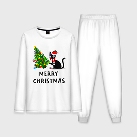 Мужская пижама с лонгсливом хлопок с принтом Кот валит новогоднюю ёлку ,  |  | Тематика изображения на принте: 