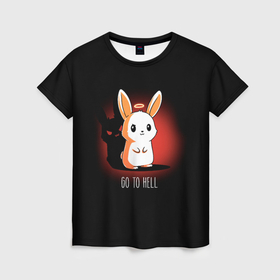 Женская футболка 3D с принтом кролик чёртик в Тюмени, 100% полиэфир ( синтетическое хлопкоподобное полотно) | прямой крой, круглый вырез горловины, длина до линии бедер | 