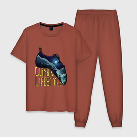 Мужская пижама хлопок с принтом Climbing lifestyle в Курске, 100% хлопок | брюки и футболка прямого кроя, без карманов, на брюках мягкая резинка на поясе и по низу штанин
 | 