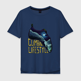Мужская футболка хлопок Oversize с принтом Climbing lifestyle в Курске, 100% хлопок | свободный крой, круглый ворот, “спинка” длиннее передней части | 