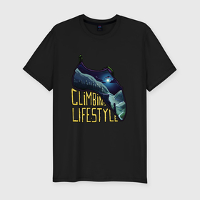 Мужская футболка хлопок Slim с принтом Climbing lifestyle в Курске, 92% хлопок, 8% лайкра | приталенный силуэт, круглый вырез ворота, длина до линии бедра, короткий рукав | 
