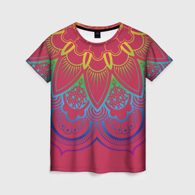 Женская футболка 3D с принтом Viva magenta mandala в Санкт-Петербурге, 100% полиэфир ( синтетическое хлопкоподобное полотно) | прямой крой, круглый вырез горловины, длина до линии бедер | 