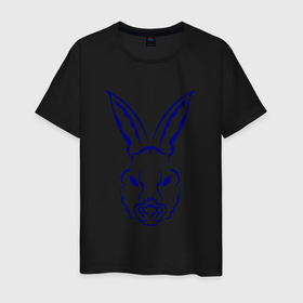 Мужская футболка хлопок с принтом Кролик обводка: символ и надпись на светлом , 100% хлопок | прямой крой, круглый вырез горловины, длина до линии бедер, слегка спущенное плечо. | 