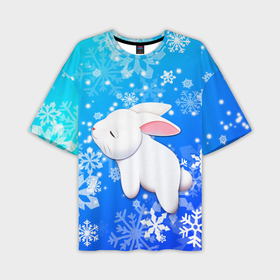 Мужская футболка oversize 3D с принтом Милый кролик в снежинках ,  |  | Тематика изображения на принте: 