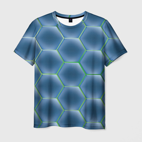 Мужская футболка 3D с принтом Синии шестигранники в Новосибирске, 100% полиэфир | прямой крой, круглый вырез горловины, длина до линии бедер | 