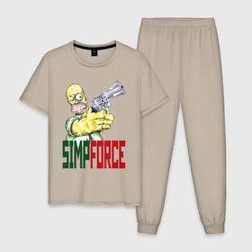 Мужская пижама хлопок с принтом Гомер Симпсон с револьвером в Белгороде, 100% хлопок | брюки и футболка прямого кроя, без карманов, на брюках мягкая резинка на поясе и по низу штанин
 | 