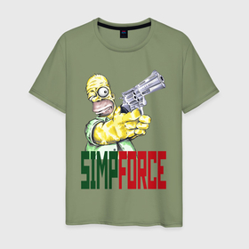 Мужская футболка хлопок с принтом Гомер Симпсон с револьвером в Курске, 100% хлопок | прямой крой, круглый вырез горловины, длина до линии бедер, слегка спущенное плечо. | Тематика изображения на принте: 