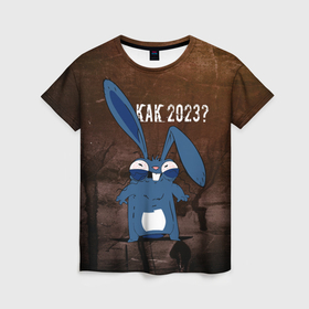 Женская футболка 3D с принтом Кролик проспал НГ в Екатеринбурге, 100% полиэфир ( синтетическое хлопкоподобное полотно) | прямой крой, круглый вырез горловины, длина до линии бедер | 
