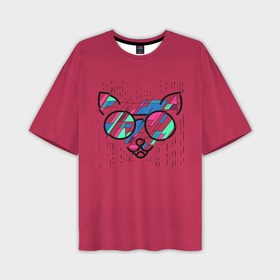 Мужская футболка OVERSIZE 3D с принтом Viva magenta цвет года 2023 по версии pantone с логотипом кота в Белгороде,  |  | Тематика изображения на принте: 