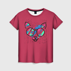 Женская футболка 3D с принтом Viva magenta цвет года 2023 по версии pantone с логотипом кота в Белгороде, 100% полиэфир ( синтетическое хлопкоподобное полотно) | прямой крой, круглый вырез горловины, длина до линии бедер | 