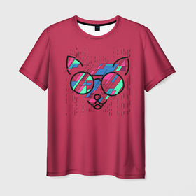 Мужская футболка 3D с принтом Viva magenta цвет года 2023 по версии pantone с логотипом кота в Белгороде, 100% полиэфир | прямой крой, круглый вырез горловины, длина до линии бедер | 