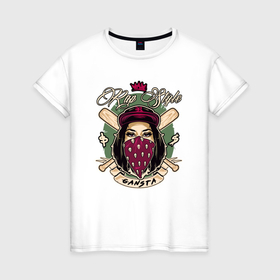 Женская футболка хлопок с принтом Гангстерский рэп в Белгороде, 100% хлопок | прямой крой, круглый вырез горловины, длина до линии бедер, слегка спущенное плечо | Тематика изображения на принте: 