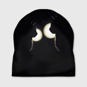 Шапка 3D с принтом Две черные кошки ночью в Курске, 100% полиэстер | универсальный размер, печать по всей поверхности изделия | Тематика изображения на принте: 