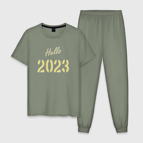 Мужская пижама хлопок с принтом Hello 2023 в Екатеринбурге, 100% хлопок | брюки и футболка прямого кроя, без карманов, на брюках мягкая резинка на поясе и по низу штанин
 | Тематика изображения на принте: 