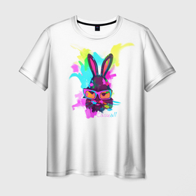 Мужская футболка 3D с принтом Rabbit casuall в Екатеринбурге, 100% полиэфир | прямой крой, круглый вырез горловины, длина до линии бедер | 