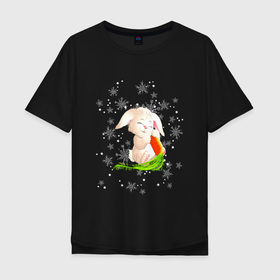 Мужская футболка хлопок Oversize с принтом Веселый кролик с морковкой в Тюмени, 100% хлопок | свободный крой, круглый ворот, “спинка” длиннее передней части | Тематика изображения на принте: 