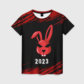 Женская футболка 3D с принтом 2023 Кролик суровый в Екатеринбурге, 100% полиэфир ( синтетическое хлопкоподобное полотно) | прямой крой, круглый вырез горловины, длина до линии бедер | 
