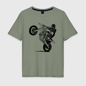 Мужская футболка хлопок Oversize с принтом Гонщик на мотоцикле   motocross в Тюмени, 100% хлопок | свободный крой, круглый ворот, “спинка” длиннее передней части | Тематика изображения на принте: 