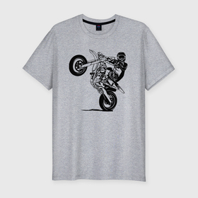 Мужская футболка хлопок Slim с принтом Гонщик на мотоцикле   motocross , 92% хлопок, 8% лайкра | приталенный силуэт, круглый вырез ворота, длина до линии бедра, короткий рукав | Тематика изображения на принте: 