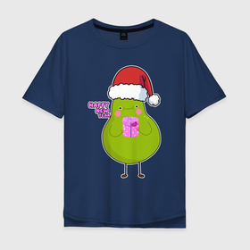 Мужская футболка хлопок Oversize с принтом Новогоднее авокадо , 100% хлопок | свободный крой, круглый ворот, “спинка” длиннее передней части | 