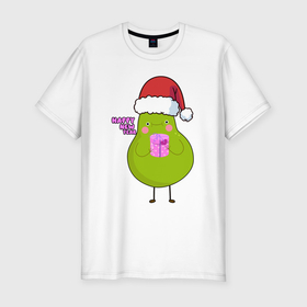 Мужская футболка хлопок Slim с принтом Новогоднее авокадо в Петрозаводске, 92% хлопок, 8% лайкра | приталенный силуэт, круглый вырез ворота, длина до линии бедра, короткий рукав | 