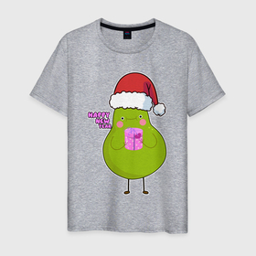 Мужская футболка хлопок с принтом Новогоднее авокадо в Белгороде, 100% хлопок | прямой крой, круглый вырез горловины, длина до линии бедер, слегка спущенное плечо. | 