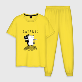 Мужская пижама хлопок с принтом Catanic quote в Курске, 100% хлопок | брюки и футболка прямого кроя, без карманов, на брюках мягкая резинка на поясе и по низу штанин
 | 