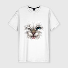 Мужская футболка хлопок Slim с принтом The cat winks в Курске, 92% хлопок, 8% лайкра | приталенный силуэт, круглый вырез ворота, длина до линии бедра, короткий рукав | 