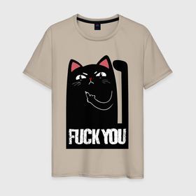 Мужская футболка хлопок с принтом Black cat   fuck you в Новосибирске, 100% хлопок | прямой крой, круглый вырез горловины, длина до линии бедер, слегка спущенное плечо. | 