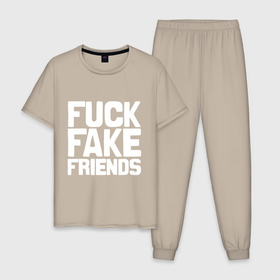 Мужская пижама хлопок с принтом Fuck fake friends в Кировске, 100% хлопок | брюки и футболка прямого кроя, без карманов, на брюках мягкая резинка на поясе и по низу штанин
 | Тематика изображения на принте: 