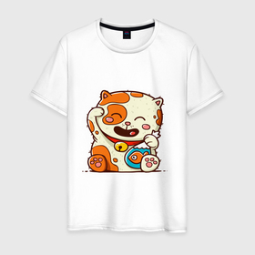 Мужская футболка хлопок с принтом Kitten and fish в Белгороде, 100% хлопок | прямой крой, круглый вырез горловины, длина до линии бедер, слегка спущенное плечо. | 