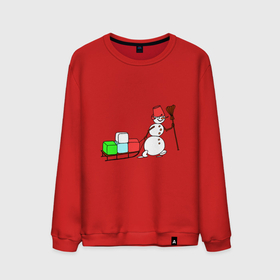 Мужской свитшот хлопок с принтом Снеговик с подарками , 100% хлопок |  | Тематика изображения на принте: 