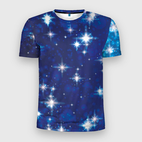 Мужская футболка 3D Slim с принтом Сияющие и блестящие звезды в ночном небе в Новосибирске, 100% полиэстер с улучшенными характеристиками | приталенный силуэт, круглая горловина, широкие плечи, сужается к линии бедра | 