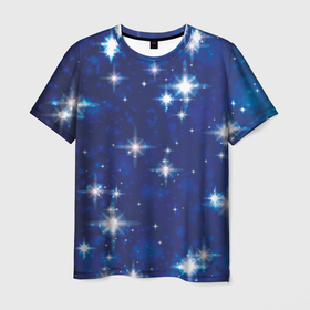 Мужская футболка 3D с принтом Сияющие и блестящие звезды в ночном небе в Курске, 100% полиэфир | прямой крой, круглый вырез горловины, длина до линии бедер | 