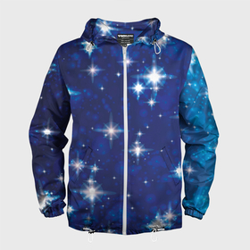 Мужская ветровка 3D с принтом Сияющие и блестящие звезды в ночном небе в Кировске, 100% полиэстер | подол и капюшон оформлены резинкой с фиксаторами, два кармана без застежек по бокам, один потайной карман на груди | 