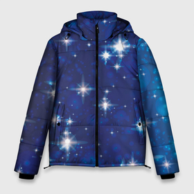Мужская зимняя куртка 3D с принтом Сияющие и блестящие звезды в ночном небе в Тюмени, верх — 100% полиэстер; подкладка — 100% полиэстер; утеплитель — 100% полиэстер | длина ниже бедра, свободный силуэт Оверсайз. Есть воротник-стойка, отстегивающийся капюшон и ветрозащитная планка. 

Боковые карманы с листочкой на кнопках и внутренний карман на молнии. | Тематика изображения на принте: 