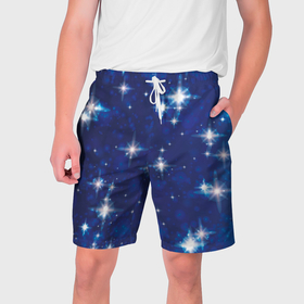 Мужские шорты 3D с принтом Сияющие и блестящие звезды в ночном небе в Тюмени,  полиэстер 100% | прямой крой, два кармана без застежек по бокам. Мягкая трикотажная резинка на поясе, внутри которой широкие завязки. Длина чуть выше колен | 