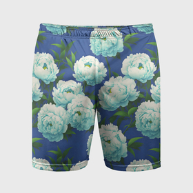 Мужские шорты спортивные с принтом Узор из белых пионов в городе Новоалтайск,  |  | 