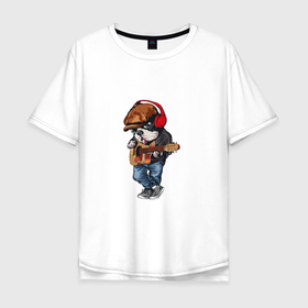 Мужская футболка хлопок Oversize с принтом Dog with a guitar в Курске, 100% хлопок | свободный крой, круглый ворот, “спинка” длиннее передней части | 