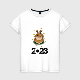 Женская футболка хлопок с принтом кролик с рогами 2023 в Екатеринбурге, 100% хлопок | прямой крой, круглый вырез горловины, длина до линии бедер, слегка спущенное плечо | 