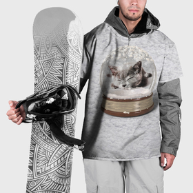 Накидка на куртку 3D с принтом Котёнок в шаре на фоне снега в Курске, 100% полиэстер |  | Тематика изображения на принте: 