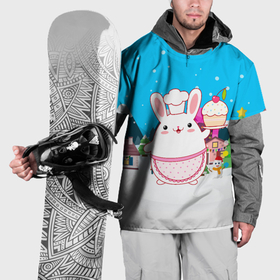 Накидка на куртку 3D с принтом Круглый кролик с кексом в Санкт-Петербурге, 100% полиэстер |  | Тематика изображения на принте: 