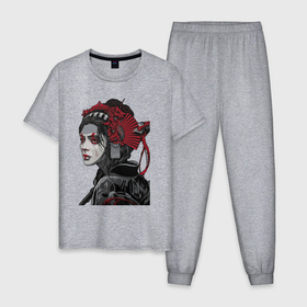 Мужская пижама хлопок с принтом Sad samurai в Белгороде, 100% хлопок | брюки и футболка прямого кроя, без карманов, на брюках мягкая резинка на поясе и по низу штанин
 | 