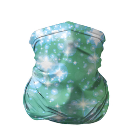 Бандана-труба 3D с принтом Сияющие серебряные блестки на зелено голубом фоне , 100% полиэстер, ткань с особыми свойствами — Activecool | плотность 150‒180 г/м2; хорошо тянется, но сохраняет форму | 